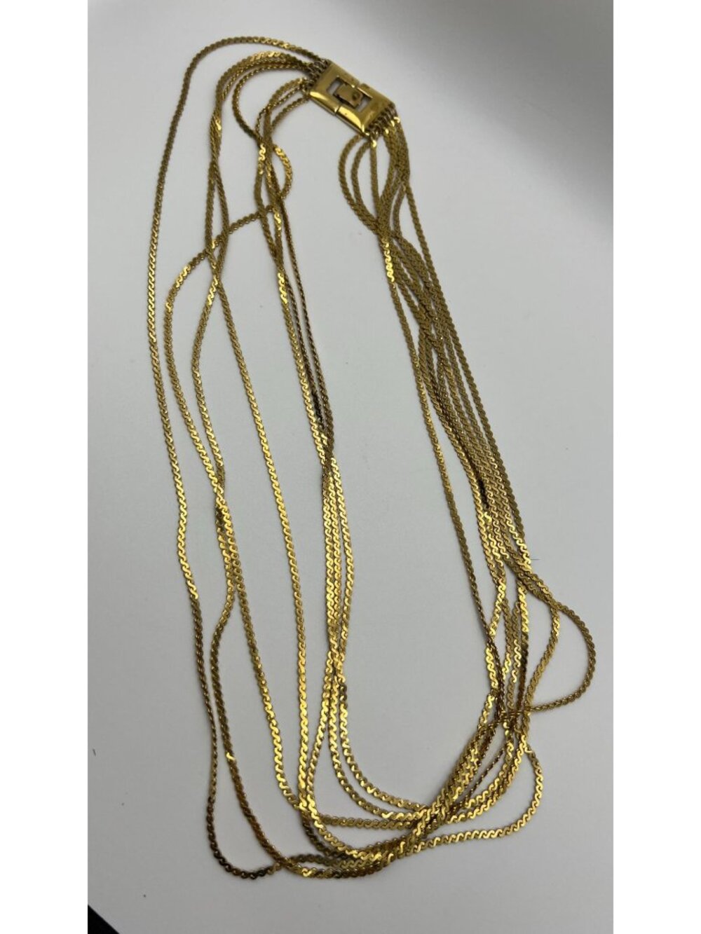Multistrand Gold-Tone Necklace With Unique Geometric Clasp - Elegant Statement J
